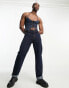 COLLUSION denim look halter neck top in dark blue