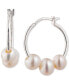 ფოტო #1 პროდუქტის Sterling Silver Genuine Freshwater Pearl Hoop Earrings