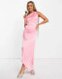 TFNC Bridesmaid one shoulder maxi dress in bubblegum pink