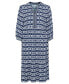 Women's 100% 3/4 Sleeve Tunic Geo Print Dress with Tiered Hem