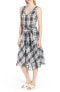 Фото #2 товара NORDSTROM SIGNATURE Faux Wrap Plaid Dress Sz. 12 (Navy/White) 151941