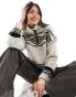 Vila high neck zip through jumper in mono print