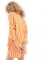 Emory Park oversized dad shirt in white and orange stripe co-ord orangefarbener Streifen, S - фото #4