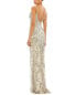 Фото #2 товара Mac Duggal Sequined Sleeveless Plunge Neck Trumpet Gown Women's Silver 8