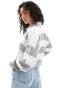 Hollister long sleeve striped polo jumper in white and grey