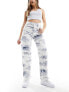 Levi's Ribcage straight fit ankle jeans in white with navy print Белый, W27 L29 - фото #1