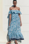 Фото #4 товара Платье off-the-shoulder из ткани с цветочным принтом ZARA