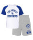 ფოტო #1 პროდუქტის Infant Boys and Girls White, Heather Gray Los Angeles Dodgers Ground Out Baller Raglan T-shirt and Shorts Set