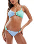 In The Style exclusive crinkle bandeau ring detail bikini top co-ord in turquoise and blue