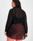ფოტო #3 პროდუქტის Trendy Plus Size Tie-Front Long-Sleeve Blouse, Created for Macy's