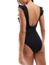 New Look frill belted swimsuit in black