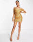 Фото #6 товара In The Style exclusive sequin off shoulder mini dress in gold