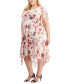 ფოტო #4 პროდუქტის Plus Size Floral Flutter-Sleeve Hankie-Hem Dress