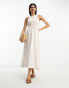 ASOS DESIGN cotton high neck gathered maxi dress in ecru