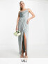 Фото #1 товара TFNC Tall Bridesmaid draped satin maxi dress in sage green