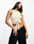 Urban Classics cropped knot top in off white Soft seagras, M - фото #2