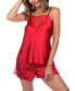 Фото #1 товара Women's Satin Lace Cami and Shorts Pajama Set, 3-Piece