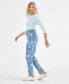 Фото #4 товара Petite Tulip Printed High Rise Natural Straight Jeans, Created for Macy's