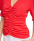 Фото #6 товара Women's V-Neck Ruched Knit Elbow-Sleeve Top