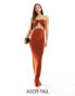 Фото #2 товара ASOS DESIGN Tall drape twist front bandeau maxi dress with invisible mesh in rust