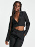 In The Style x Yasmin Devonport exclusive satin lapel trim cropped blazer co-ord in black