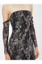 Фото #10 товара Maksi Transparan Straplez Elbise Astarlı Gotik Temalı Baskılı