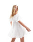 Фото #4 товара Pieces oversized sleeve babydoll mini dress in iridescent white