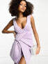 Фото #4 товара ASOS DESIGN deep plunge sash bodycon midi dress in lilac