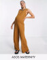 Фото #1 товара ASOS DESIGN Maternity rib sleeveless smock jumpsuit in tobacco