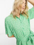 Monki tie waist midi shirt dress in green meadow