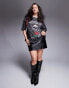 Фото #1 товара ASOS DESIGN Curve boyfriend fit t-shirt with skull and roses rock sequin graphic in washed charcoal