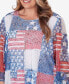 Фото #5 товара Plus Size All American Patchwork Flag Mesh Top with Necklace