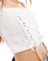 ASOS DESIGN cap sleeve broderie top with lace up front detail in white