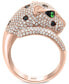 ფოტო #4 პროდუქტის EFFY® Black & White Diamond (1-1/2 ct. t.w.) & Tsavorite (1/20 ct. t.w.) Signature Panther Ring in 14k Rose Gold