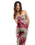 Фото #2 товара Missyempire ruffle bandeau maxi dress in pink and green print