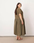 Фото #4 товара ASOS EDITION Curve jersey contrast fabric tshirt dress with drop waist in olive green