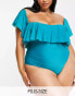 Фото #1 товара Brave Soul Plus bandeau swimsuit with frilll detail in blue