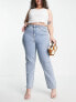 In The Style Plus x Perrie Sian straight leg jean in mid blue wash