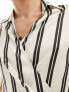 ASOS DESIGN boxy relaxed deep revere wrap tie shirt in satin stripe