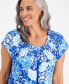 ფოტო #3 პროდუქტის Petite Printed Pleated-Neck Top, Created for Macy's