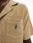 Polo Ralph Lauren icon logo pocket short sleeve lightweight cotton terry revere collar shirt in beige