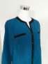 NY Collection Womens Petite Button Front Crew Neck Long Sleeve Cardigan Blue PL