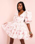 ASOS LUXE cotton poplin blouson sleeve skater mini dress in white floral print Weiß mit Blumendruck, 46 - фото #2