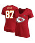 Фото #1 товара Women's Travis Kelce Red Kansas City Chiefs Super Bowl LVIII Plus Size Name and Number V-Neck T-shirt