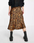 Violet Romance satin midi skirt in tiger print