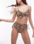 Фото #2 товара Topshop mix and match high waist ruched bikini bottoms in brown ditsy floral print