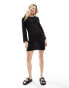 Фото #2 товара New Look crochet long sleeve mini beach dress in black