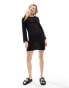 Фото #1 товара New Look crochet long sleeve mini beach dress in black