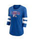 ფოტო #3 პროდუქტის Women's Heathered Royal, White Quebec Nordiques Full Shield 3/4 Sleeve Tri-Blend Raglan Scoop Neck T-shirt