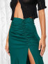 Фото #3 товара ASOS DESIGN midi skirt with ruched side and button detail in dark green